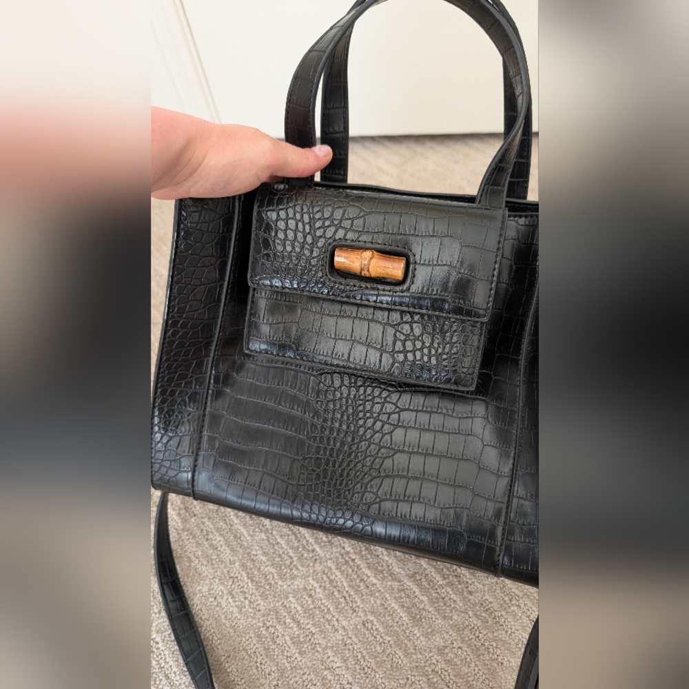 NWOT Fawn Medium Carryall Puse In Black Croc - Picture 5 of 8